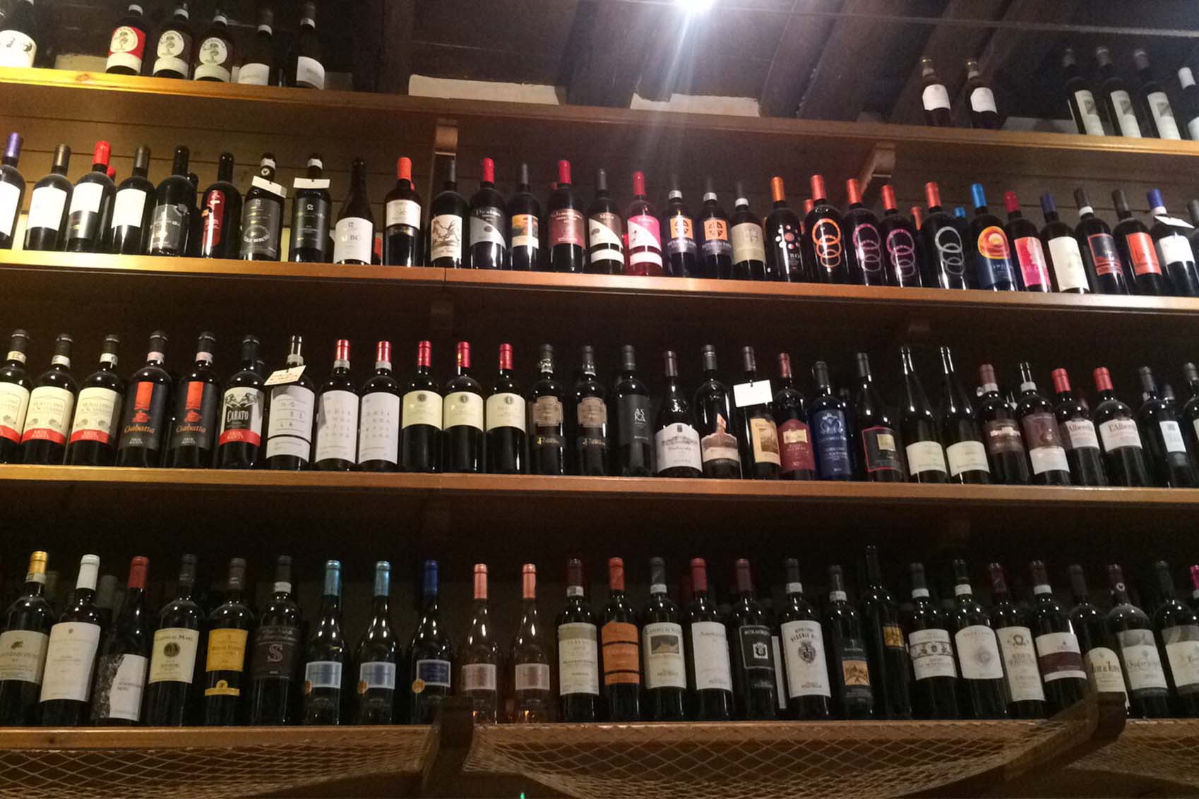 wine bottles on a wall